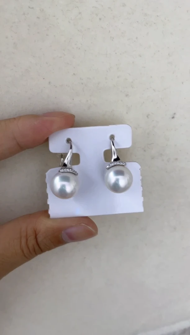 银S925镶嵌淡水珍珠耳饰耳钩11-12