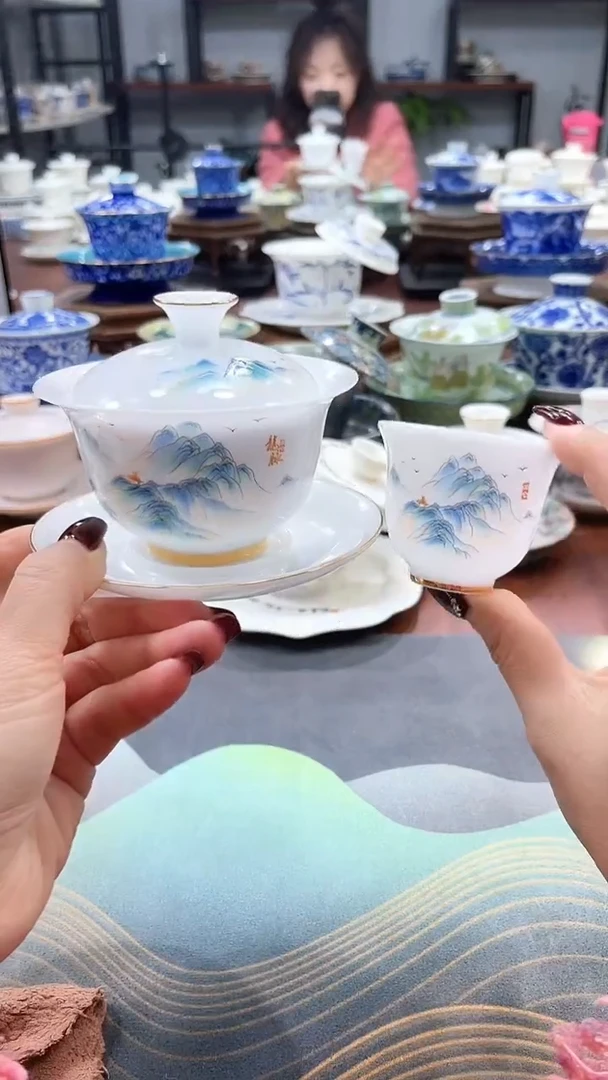 【闪购商品】冰种龙脉元宝盖碗+1杯+礼盒