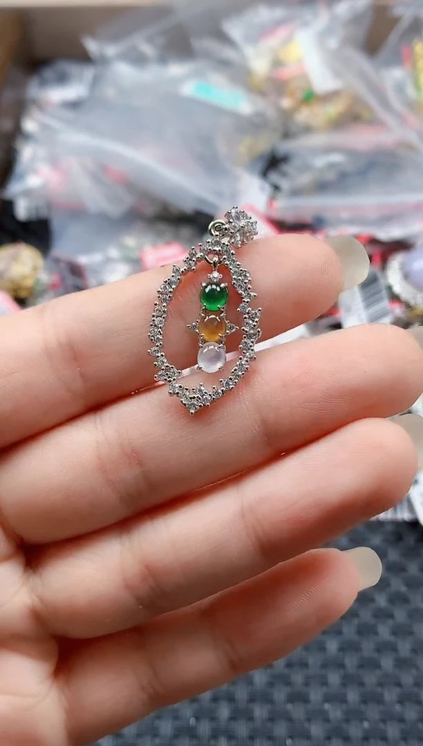 银S925镶嵌戒指翡翠天然A货缅甸翡翠