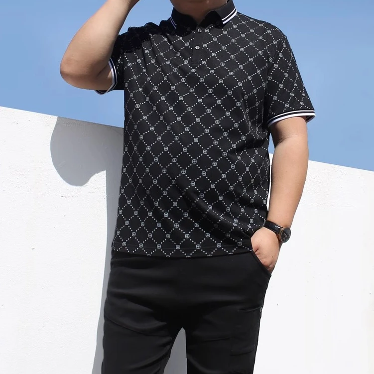 吉伦略索夏季加肥加大码满印POLO衫翻领短袖T恤宽松胖子肥佬男装