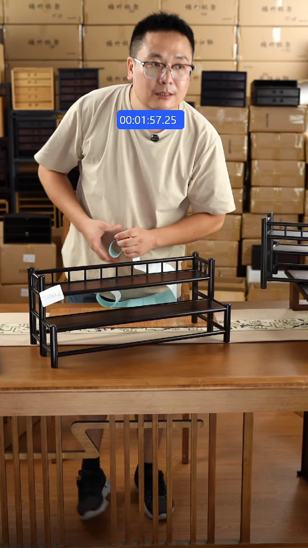 竹两层50纯楠竹梯形杯架0002