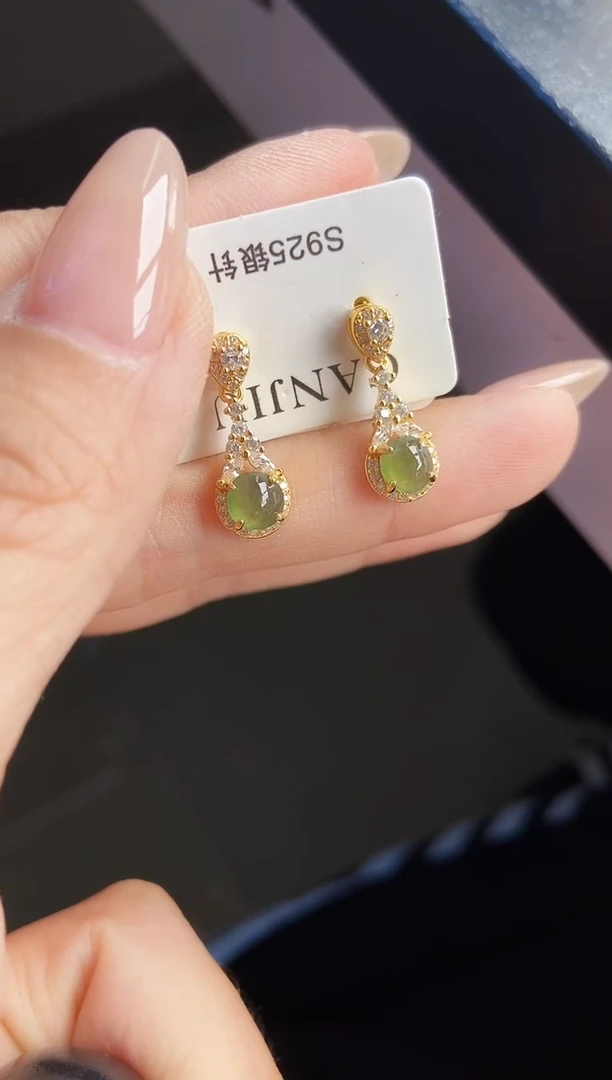 银S925镶嵌翡翠耳饰12
