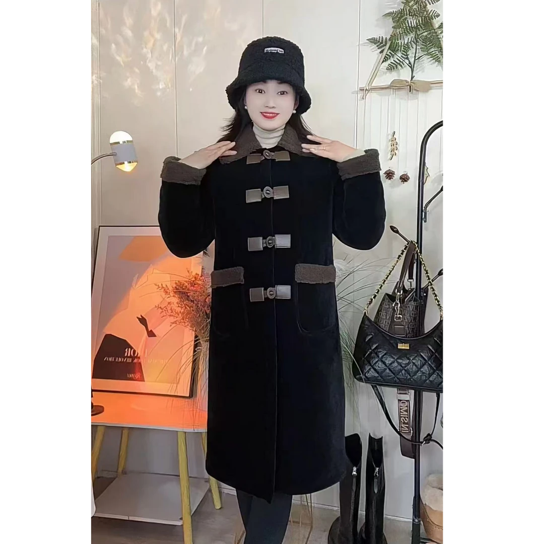 皮盘扣翻领外穿一件过冬女三层加厚绒条纹棉衣冬天洋气家居服