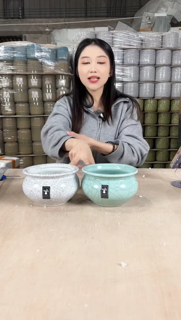 【闪购商品】陶瓷矮款裂纹绿色+矮款裂纹灰白15x9