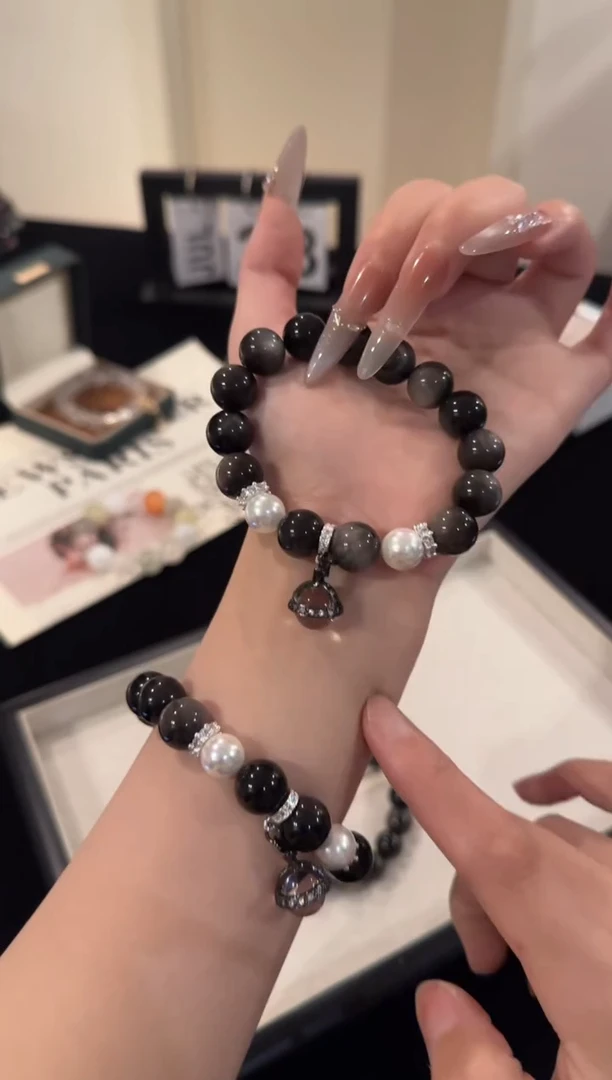 水晶手串合金银曜石x2031