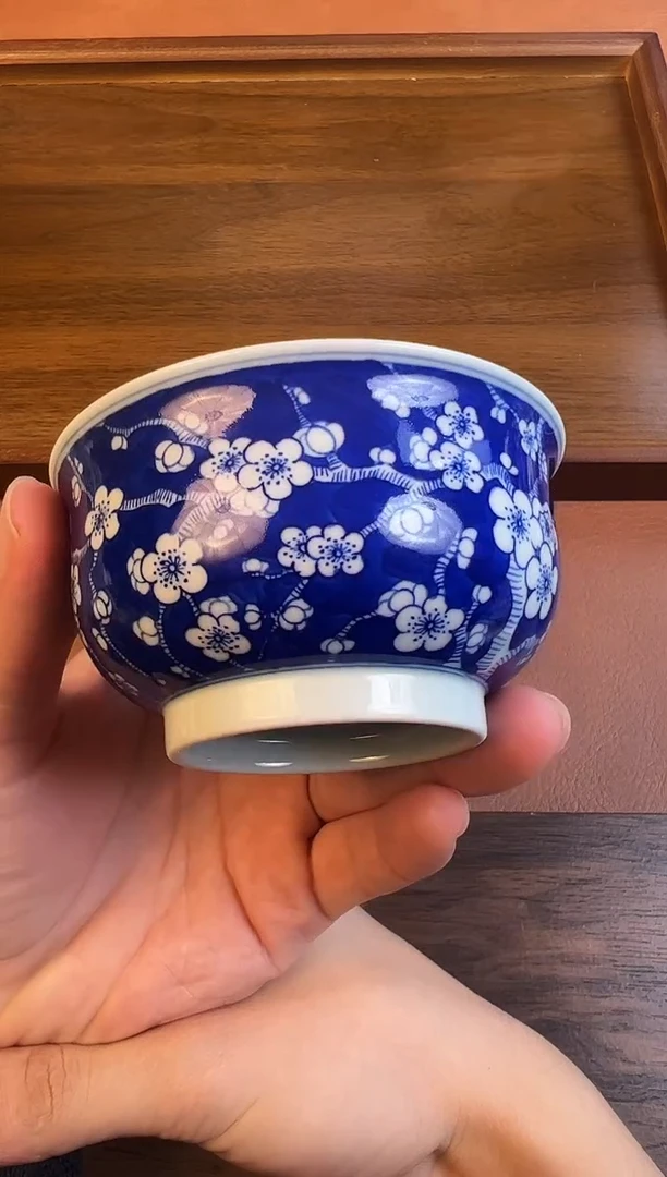 问青坊纯手工手绘青花冰梅柴窑炉式杯