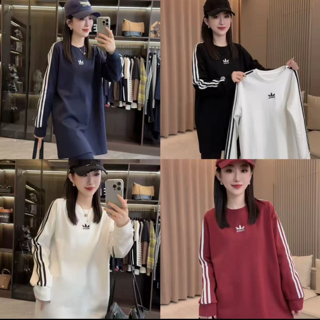 【芊莱】条纹刺绣长袖秋季卫衣圆领拼接不褪色时尚女洋气春秋套头