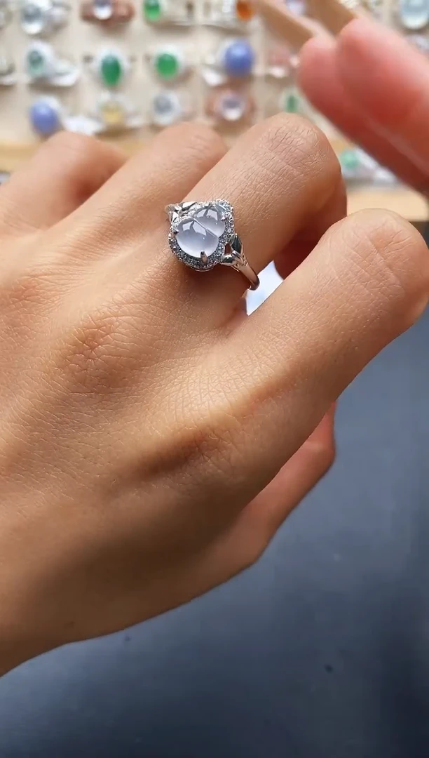 银S925镶嵌戒指翡翠缅甸天然A货翡翠1 6-6