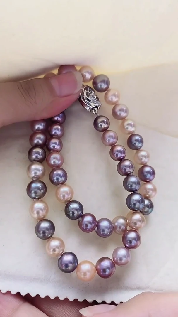 淡水珍珠未镶嵌项链淡水糖果色珍珠项链