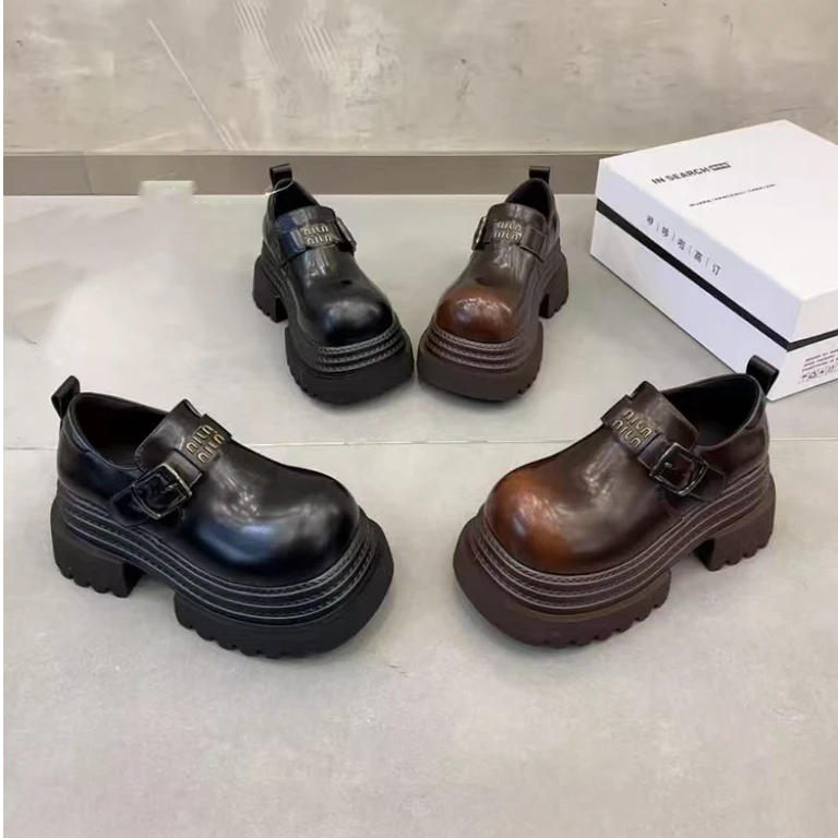 乖乖潮鞋 2025春季青断码英伦风圆头厚底一脚蹬乐福鞋511-1NO褪幻