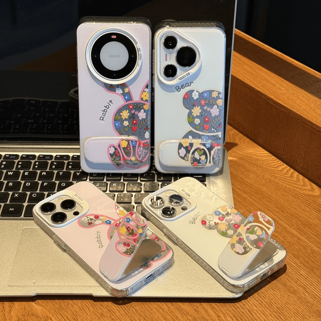 碎花小熊兔子适用于苹果华为oppo小米15vivo一加彩银手机防摔壳
