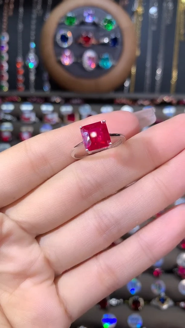 银S925镶嵌戒指红宝石8银