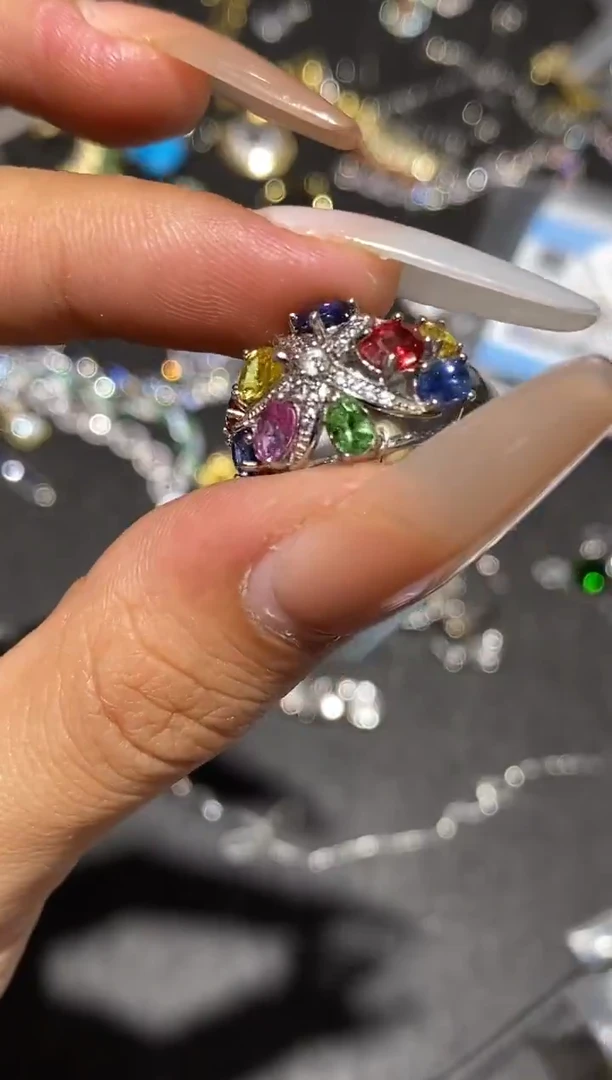 戒指蓝宝石银S925镶嵌戒指