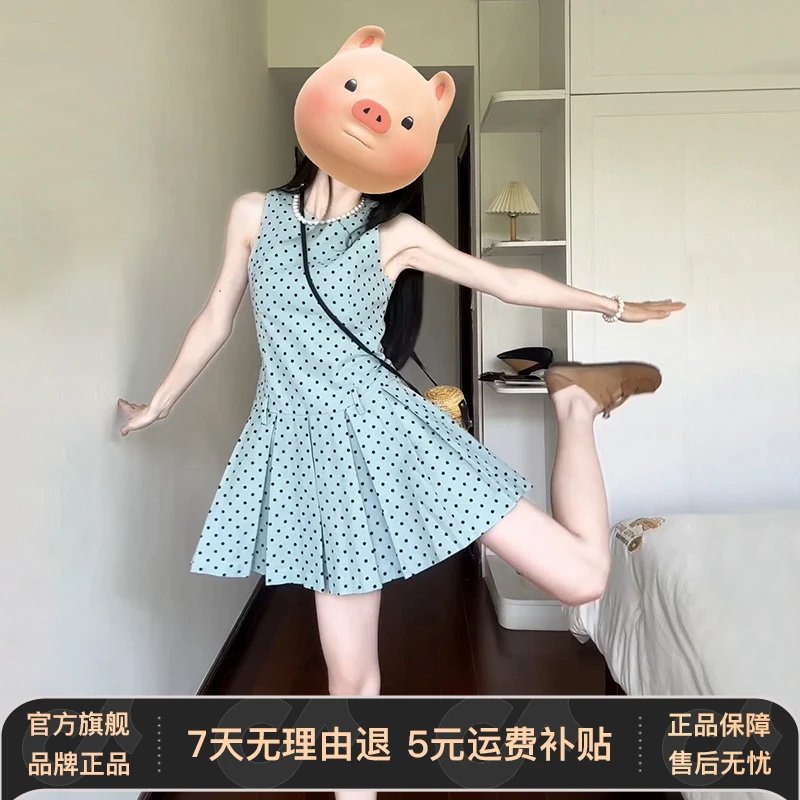 小个子无袖连衣裙子女装2025新款夏季法式茶歇气质波点收腰短裙