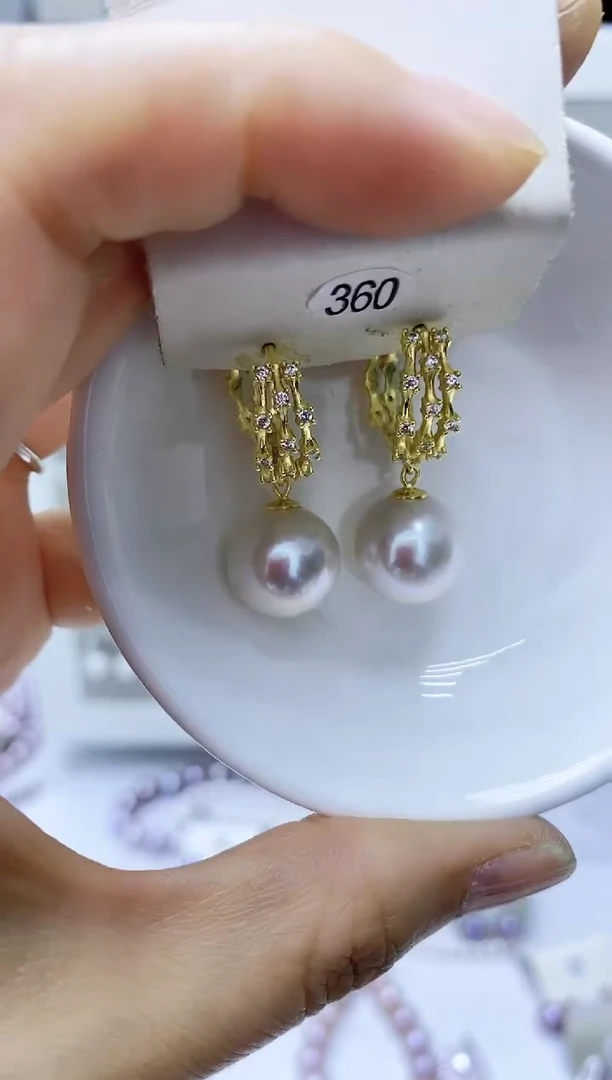 银S925镶嵌淡水珍珠耳饰360