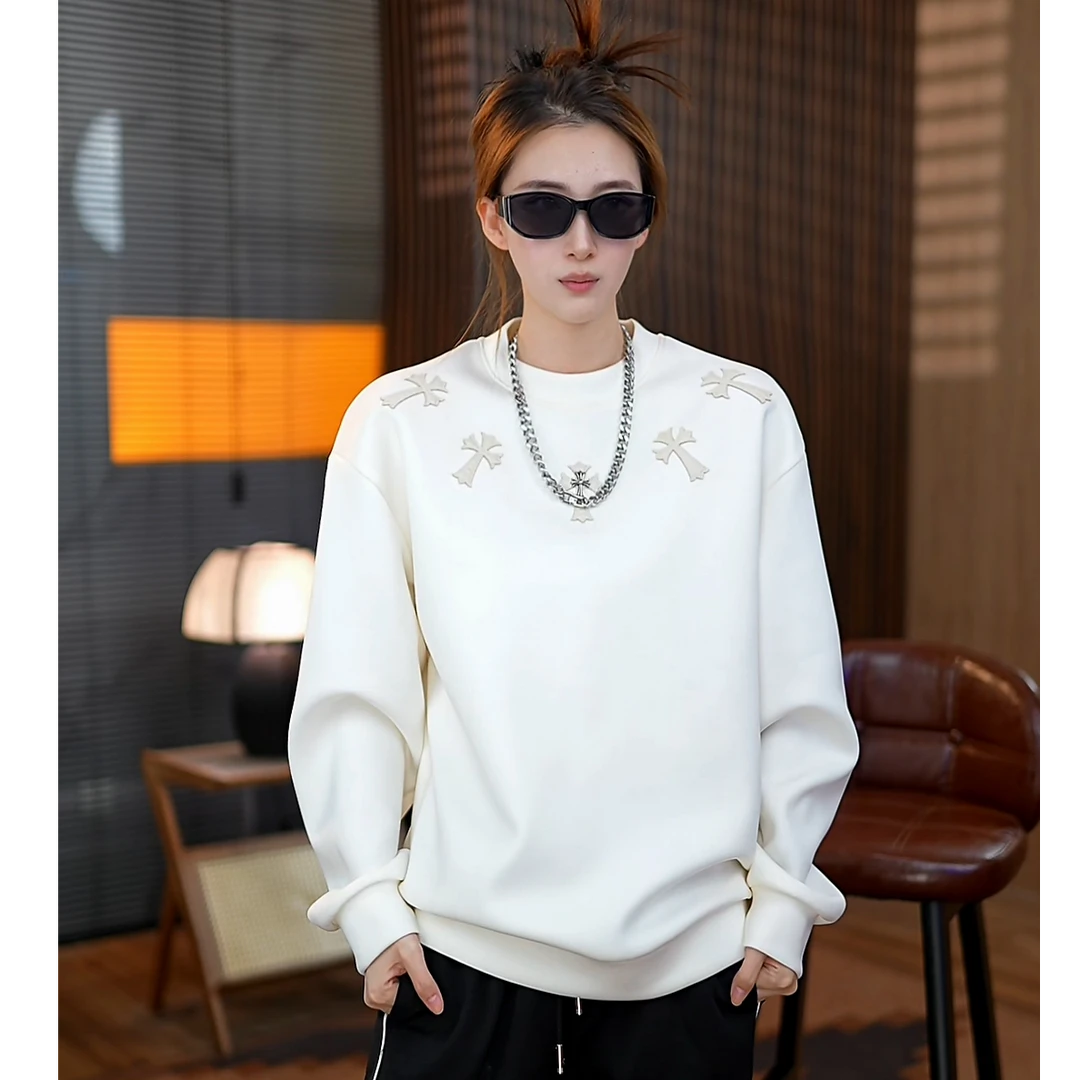 羊毛克罗卫衣秋冬新款男士条纹彩色绣潮流百搭亲肤透气舒适风卫衣