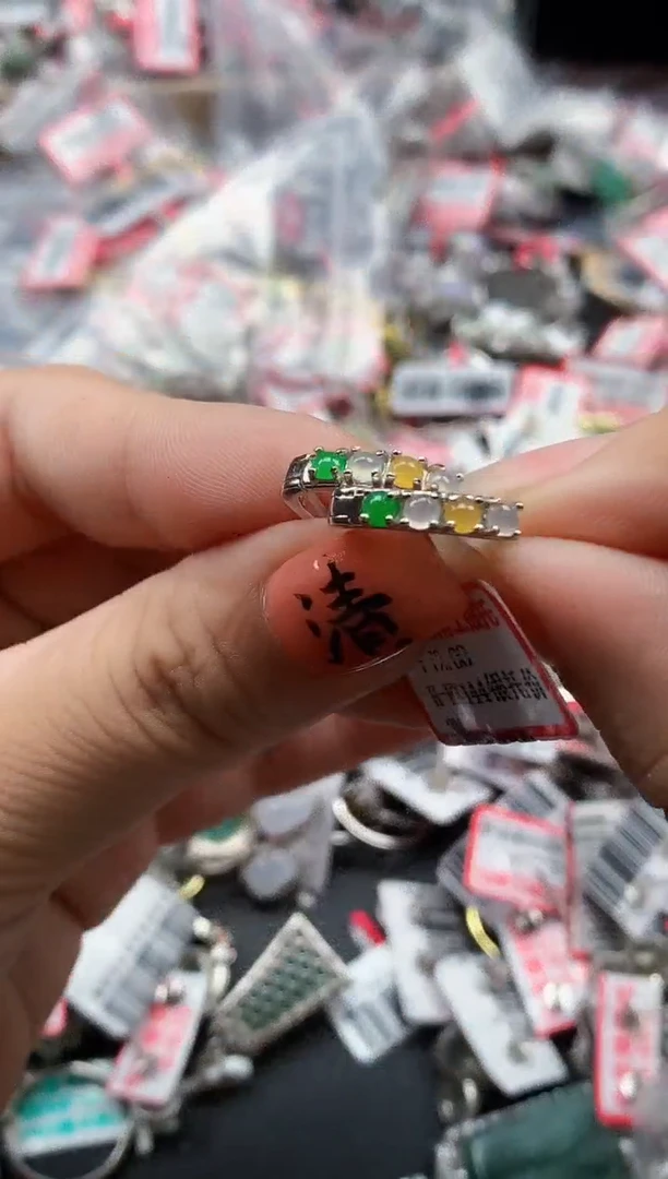 银S925镶嵌戒指翡翠天然A货缅甸翡翠