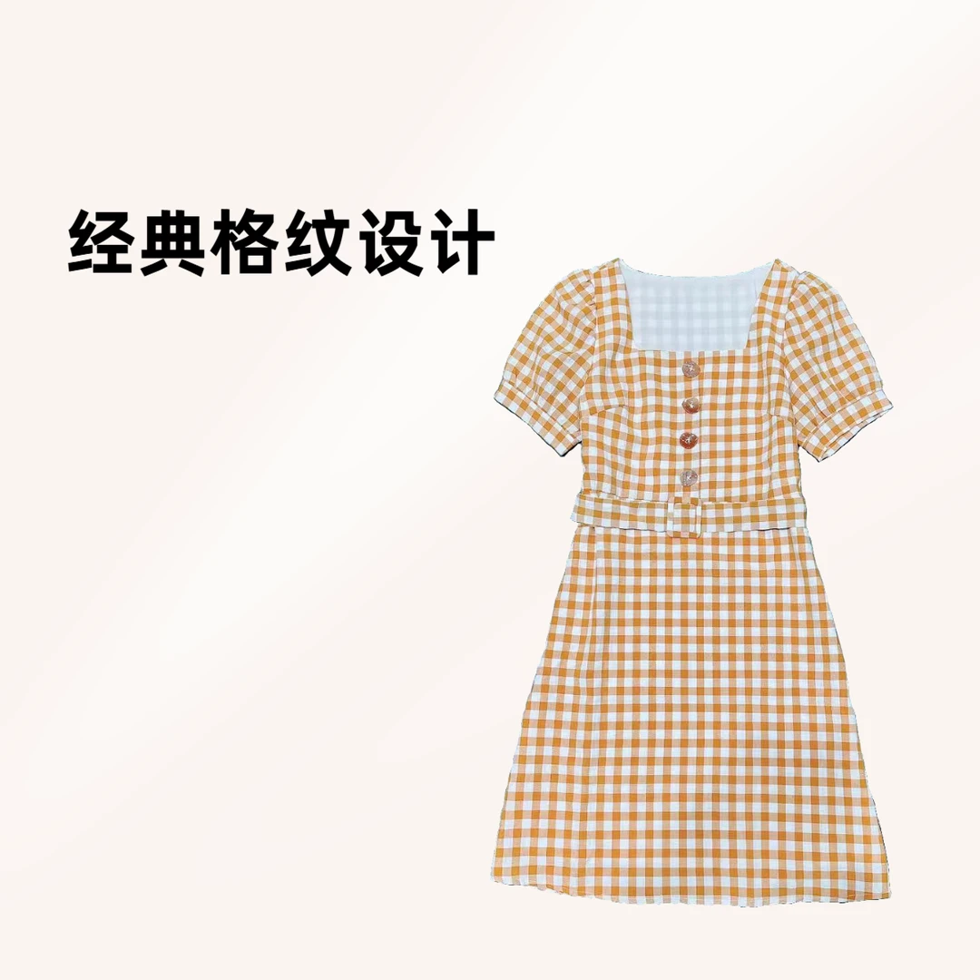 【OE家】NN1316-时尚女装连衣裙显瘦气质复古法式格子