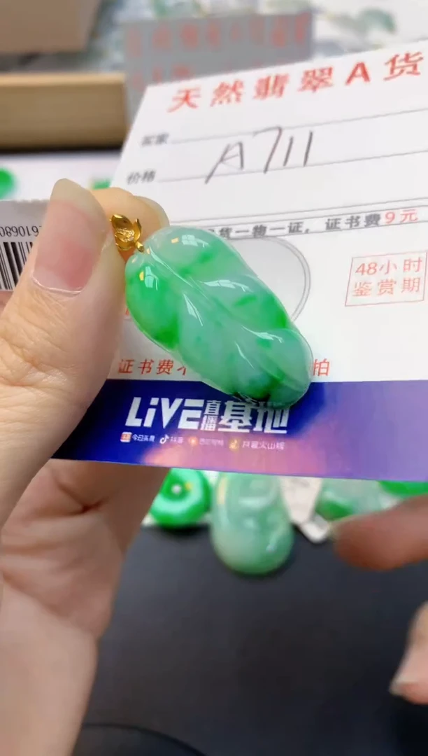 颈饰18K金镶嵌翡翠天然缅甸A货翡翠百元以上9元证书费自理