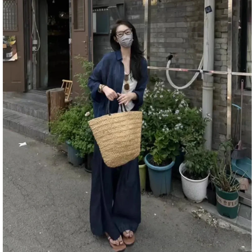 【安娜】大码女装法式衬衫女气质老钱风弛感休闲宽松阔腿裤两件套装