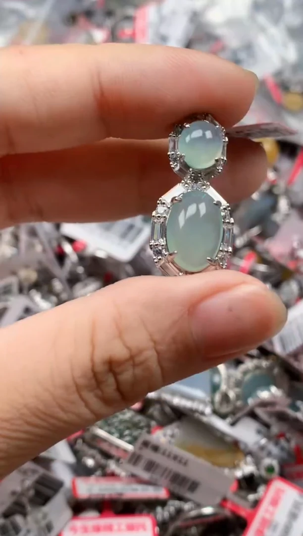 银S925镶嵌戒指翡翠天然A货缅甸翡翠