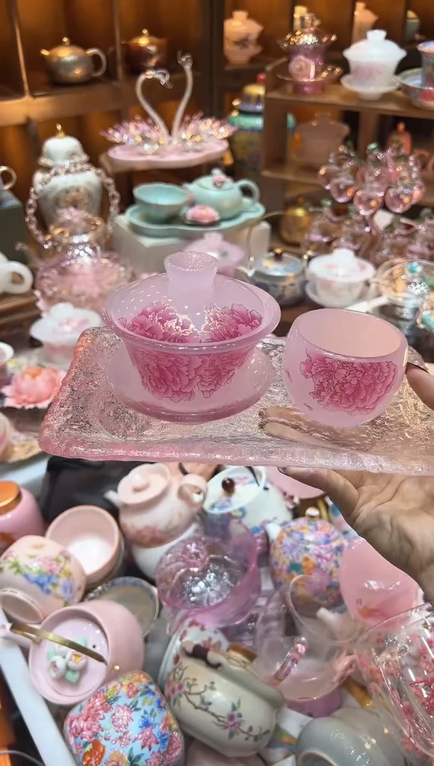 【闪购商品】牡丹盖碗带杯带盘牡丹杯1111