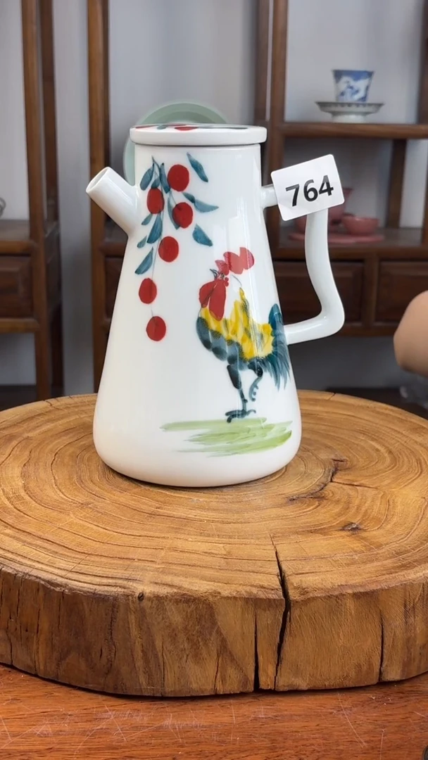 瓷片景德镇手绘釉中彩（食品级）公鸡壶764