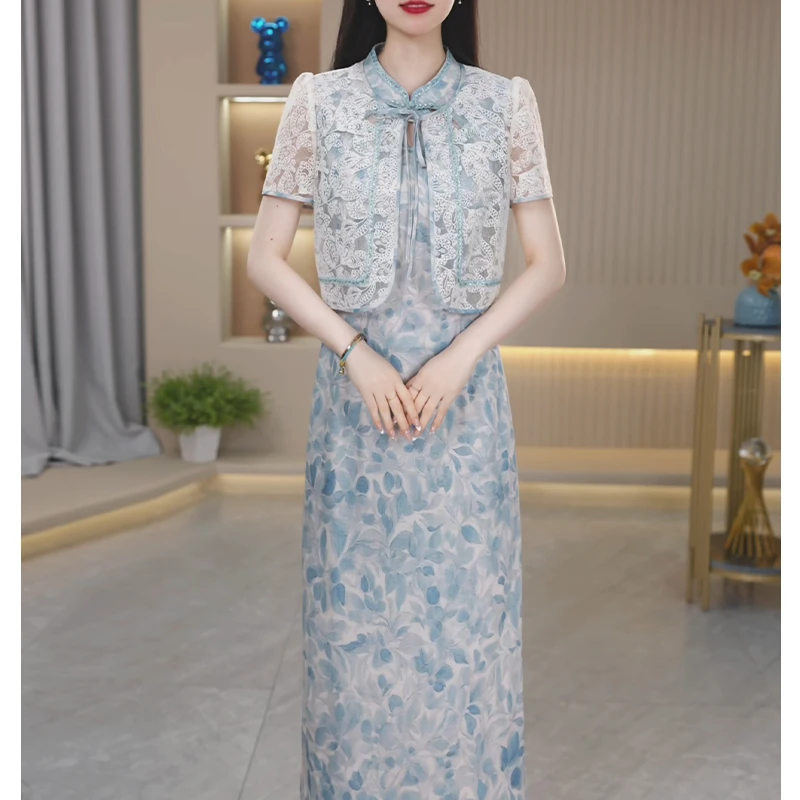 【定制套装】B1073图片色连衣裙优雅气质时尚减龄休闲显瘦两件套