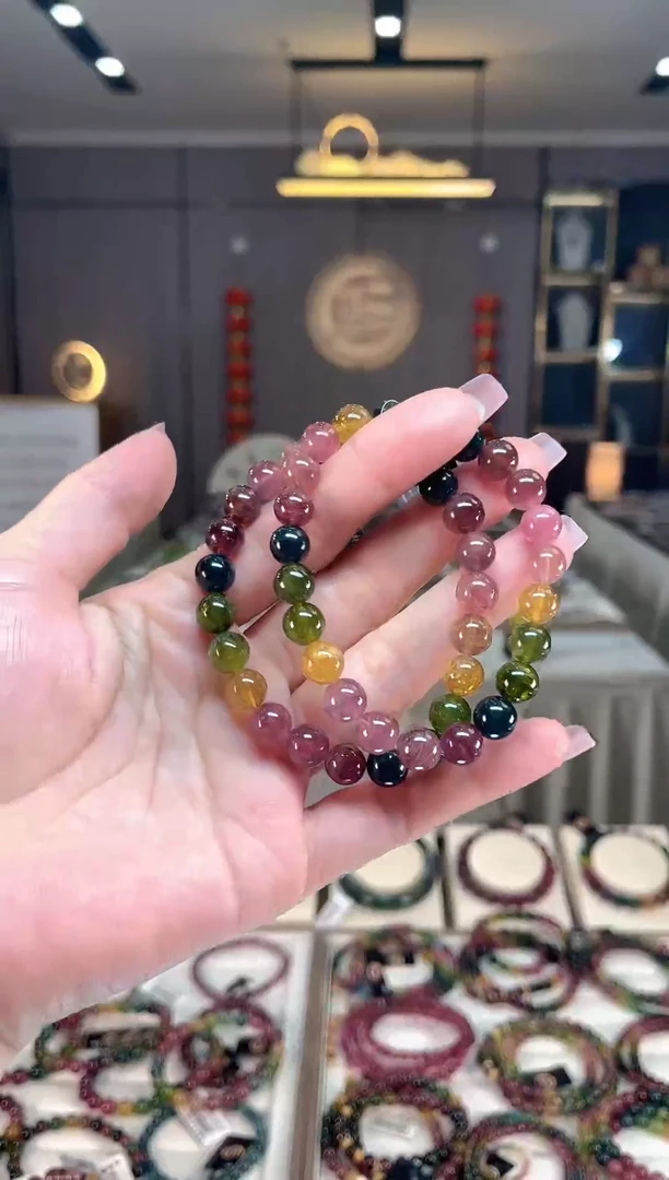 未镶嵌收藏级老矿碧玺色标单圈手串8mm+碧玺hon多样性发一条