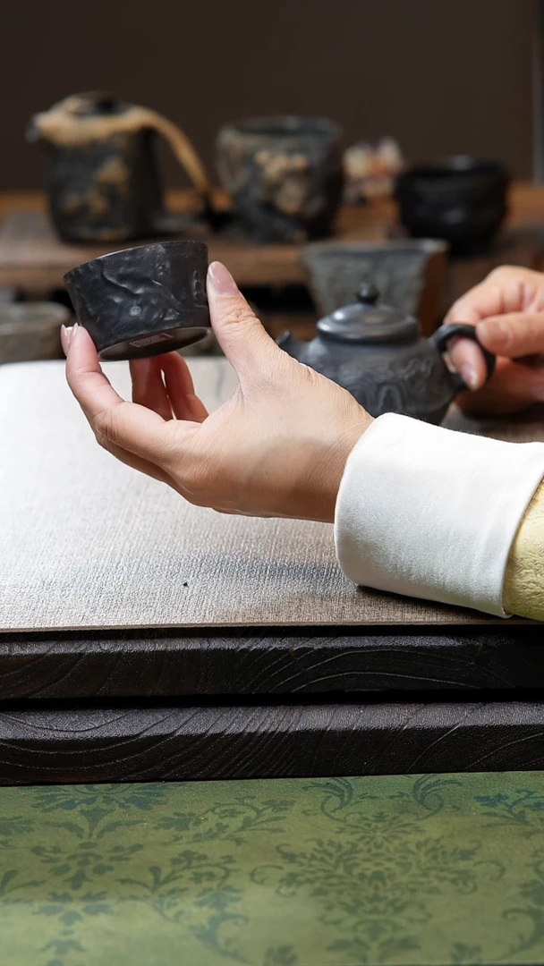 中式归玉堂冰碛岩重工雕刻敦煌杯