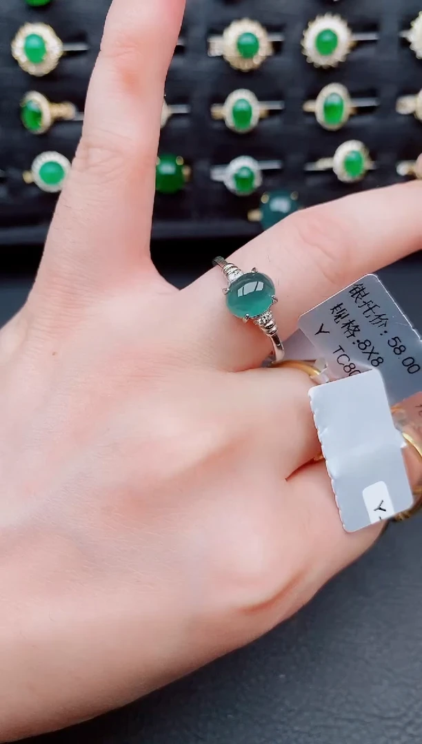 翡翠戒指银S925镶嵌天然a货翡翠13