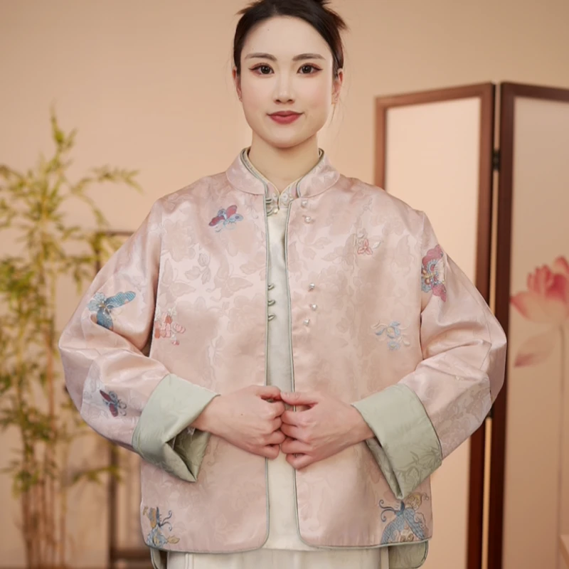 丝年.蝶梦幽香|新中式精致刺绣暗纹提花双面穿外套-6122