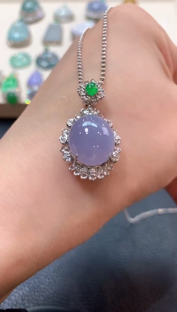 翡翠18K金镶嵌吊坠(不含链)b112紫色有色差