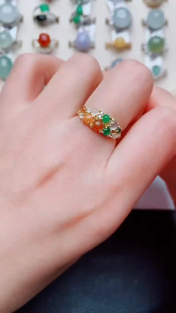 银S925镶嵌戒指翡翠...