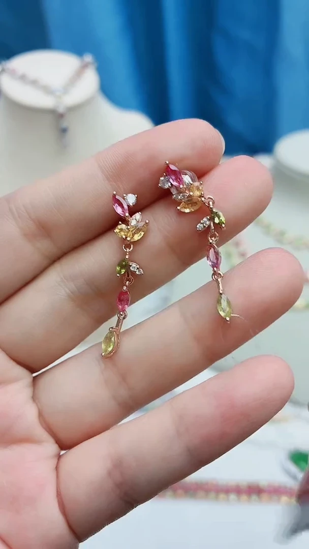 银S925镶嵌耳饰碧玺212ZB1113产品一个（多样性）