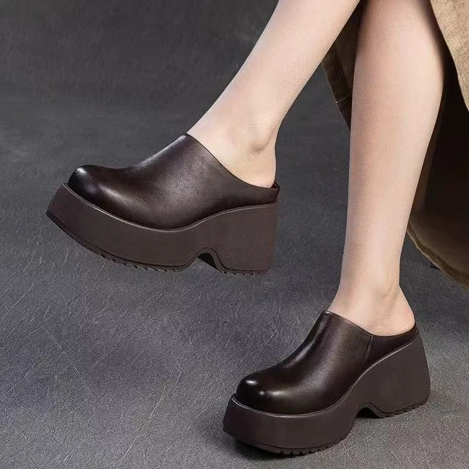 556鑫夏季新款松糕厚底增高透气凉鞋女复古百搭坡跟包头外穿凉拖