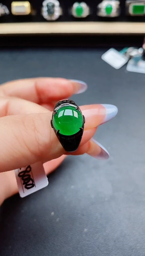 翡翠戒指银S925镶嵌12121