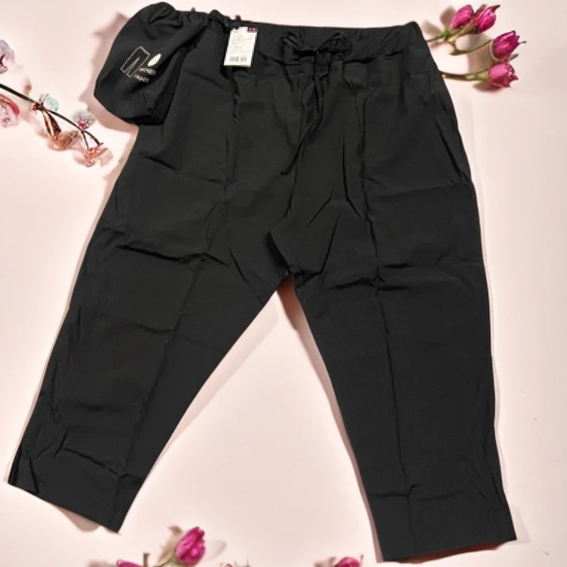 免烫常规款速干休闲裤宽松秋季九分夏季百搭户外运动透气梭织黑色
