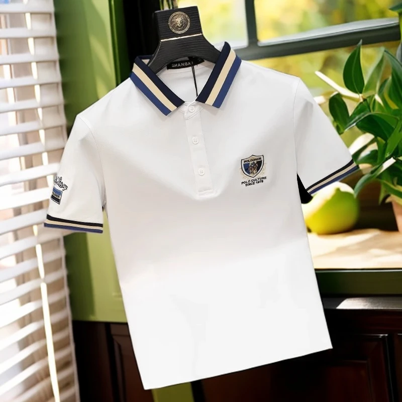 娜罗普西新款翻领撞色Polo衫男士青年设计感美式复古潮牌大码短袖