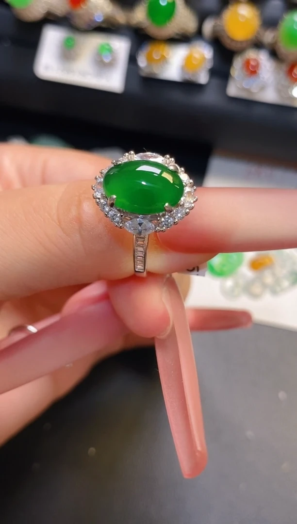 银S925镶嵌翡翠耳饰天然