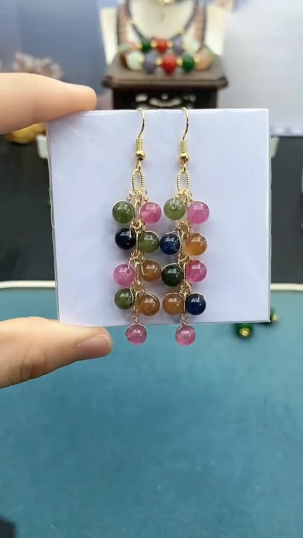 碧玺耳饰14K金镶嵌耳钩*086