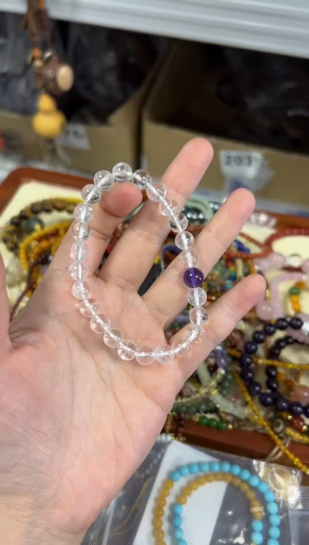 水晶手链未镶嵌天然白水晶紫晶顶珠款手链[0606]