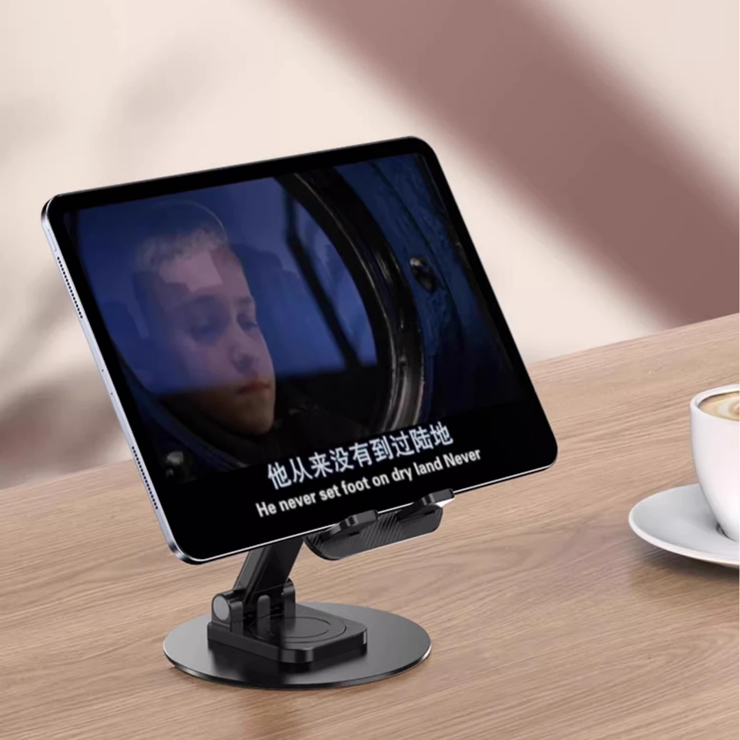 金属底座手机平板支架360°旋转折叠桌面支撑架懒人升降直播支架