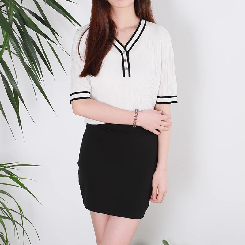 2025夏季新款短袖平针V领桑蚕丝莱赛尔天丝针织衫女士凉感休闲