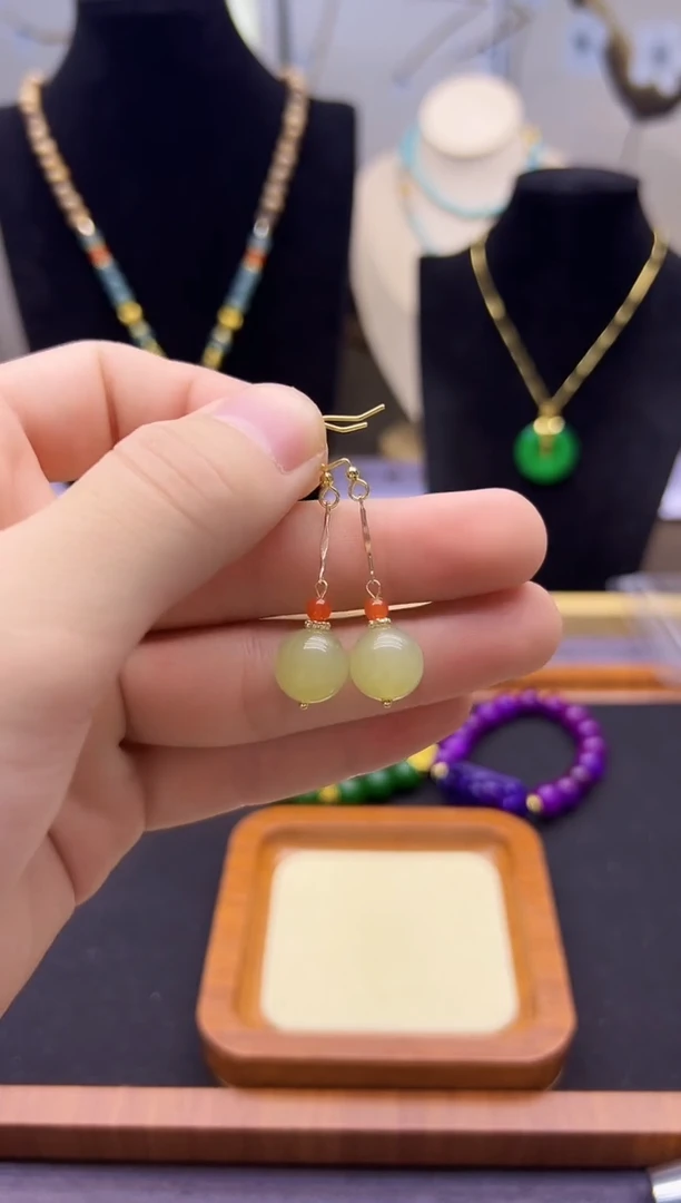 【闪购商品】和田玉耳饰14K金镶嵌E241