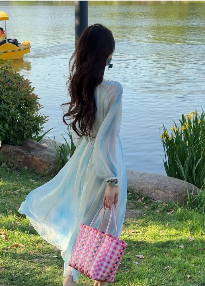 2025年彩系夏季新款甜美连衣裙法式优雅大摆度假长裙6611