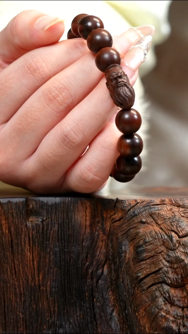 阿*天然雷击枣木12mm关公圆珠手串