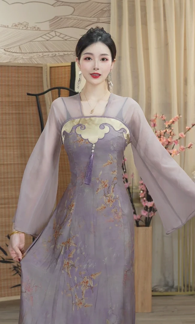 微岚熙2025春季新款日常中国风复古蒹葭连衣裙WW（6585）