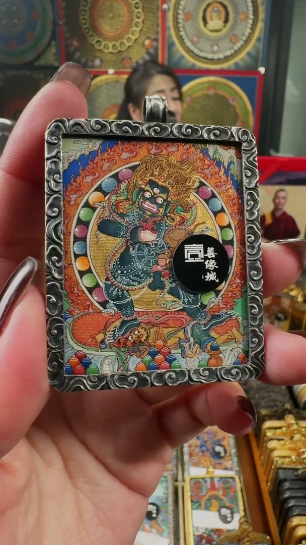 吊坠壹善缘城手绘唐卡黑C