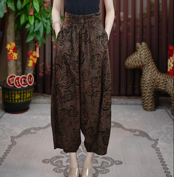 【禧宝的小店】玫瑰老钱香云纱双面穿花苞裤J21013B